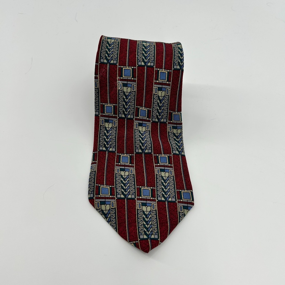 Vintage Frank Lloyd Wright Mens Silk Tie Made Italy Luxury Tree of Life Window - Picture 2 of 11